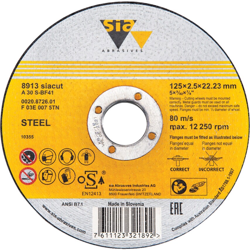 Sia Abrasives 8913 Siacut Cutting Discs 230mm Grey (Pack of 25) - SIA2303388P