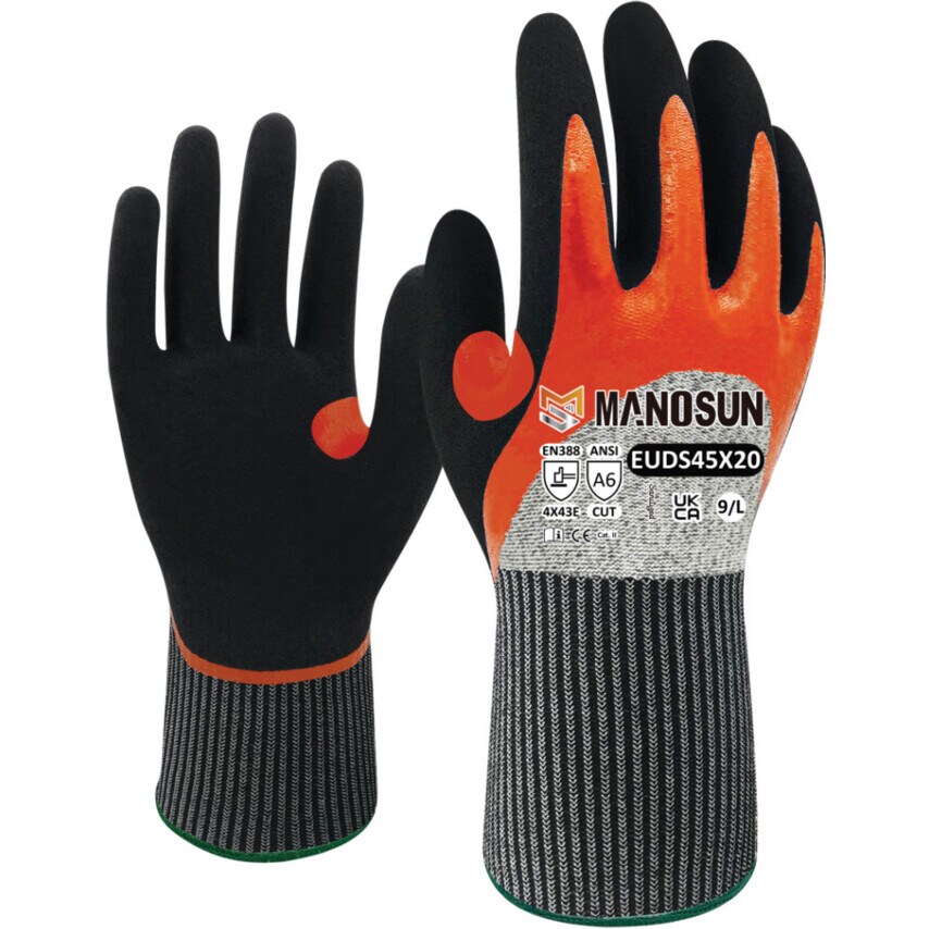 Manusun EUDS45X20 Nitrile 3/4 Coat Orange/Black Gloves - Size 7