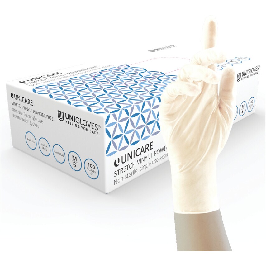 Unicare Stretch Vinyl EN455 Stretch Vinyl Gloves 10X100 Size Extra Large