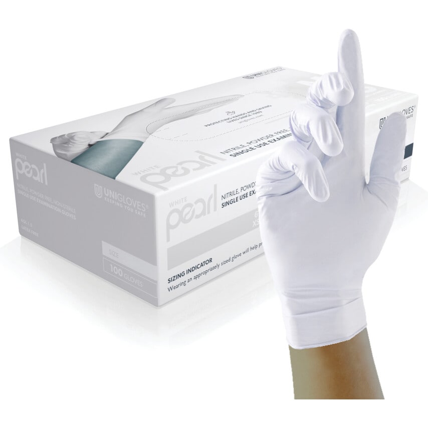 UNIGLOVES White Pearl White Nitrile Gloves 10X100 Size Medium