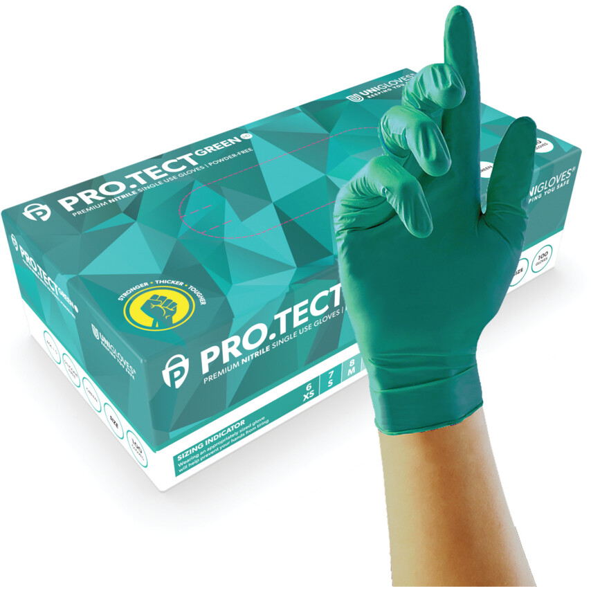 Pro.tect Green HD Heavy Duty Green Nitrile Gloves 10X100 Size Small