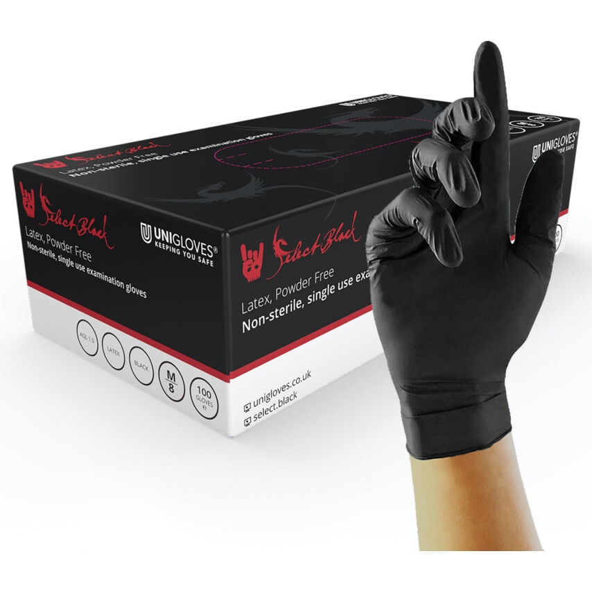 Select Black Latex Black Latex Gloves 10X100 Size Large
