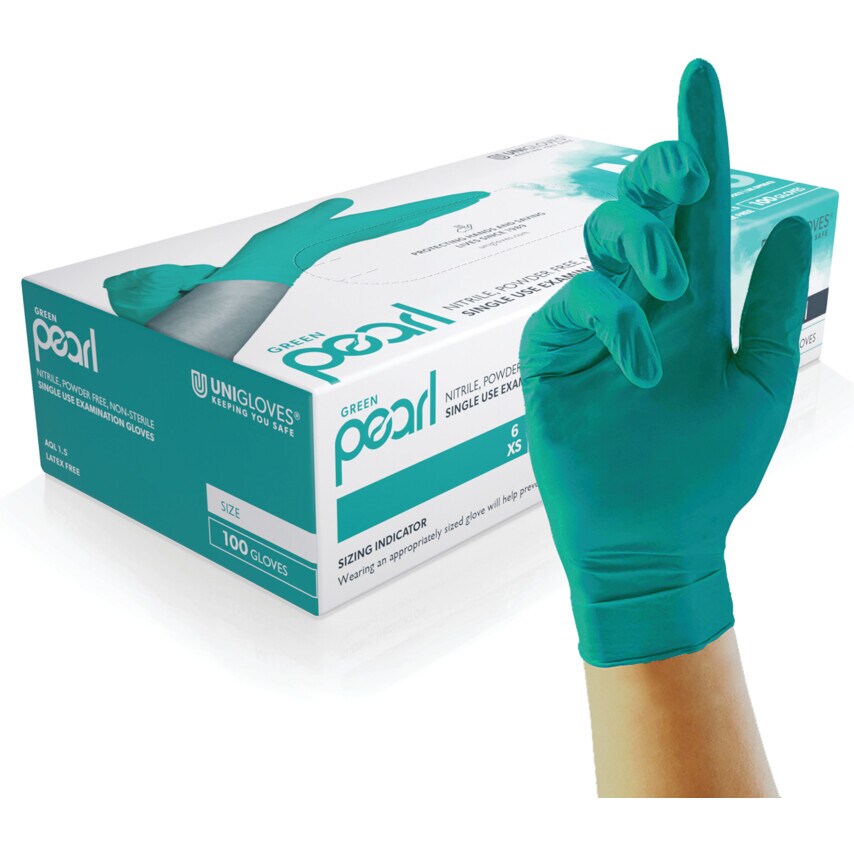 UNIGLOVES Green Pearl Green Nitrile Gloves 10X100 Size Extra Small