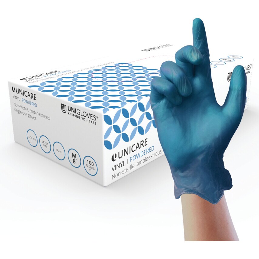 Unicare Blue Vinyl Powdered Blue Vinyl Gloves 10X100 Size Extra Large