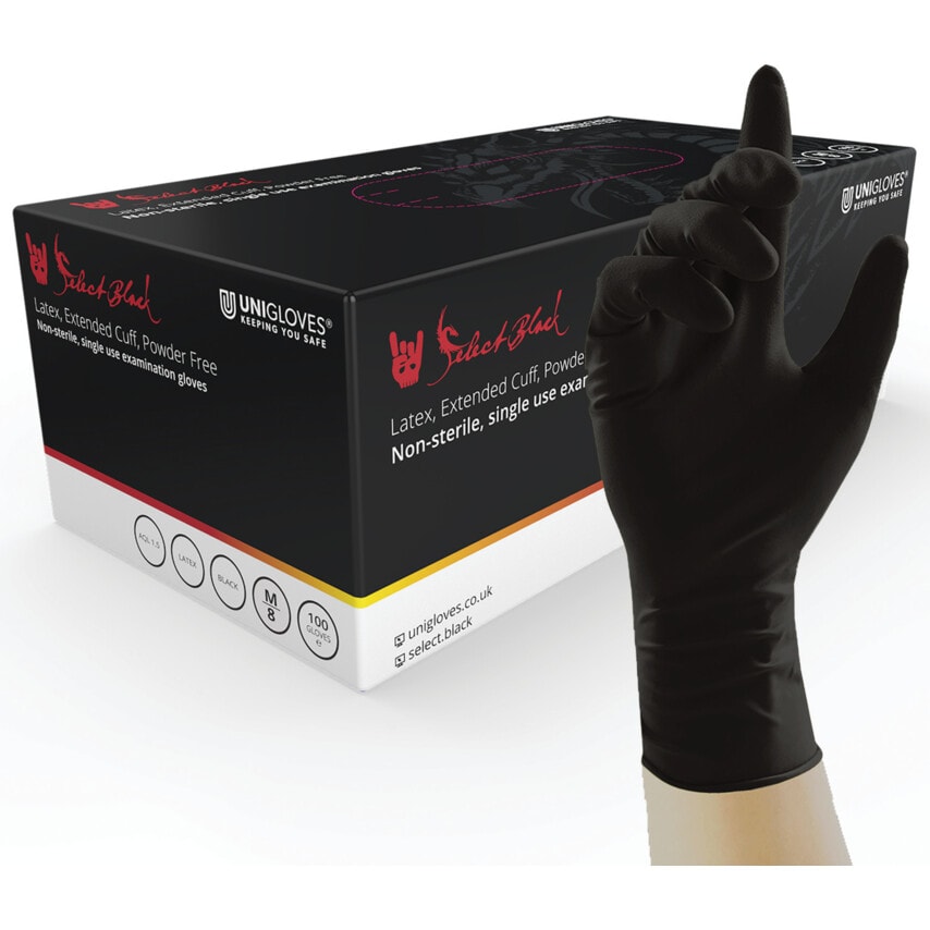 Select Black Latex Extended Cuff Extended Cuff Gloves 10X100 Size Extra Large