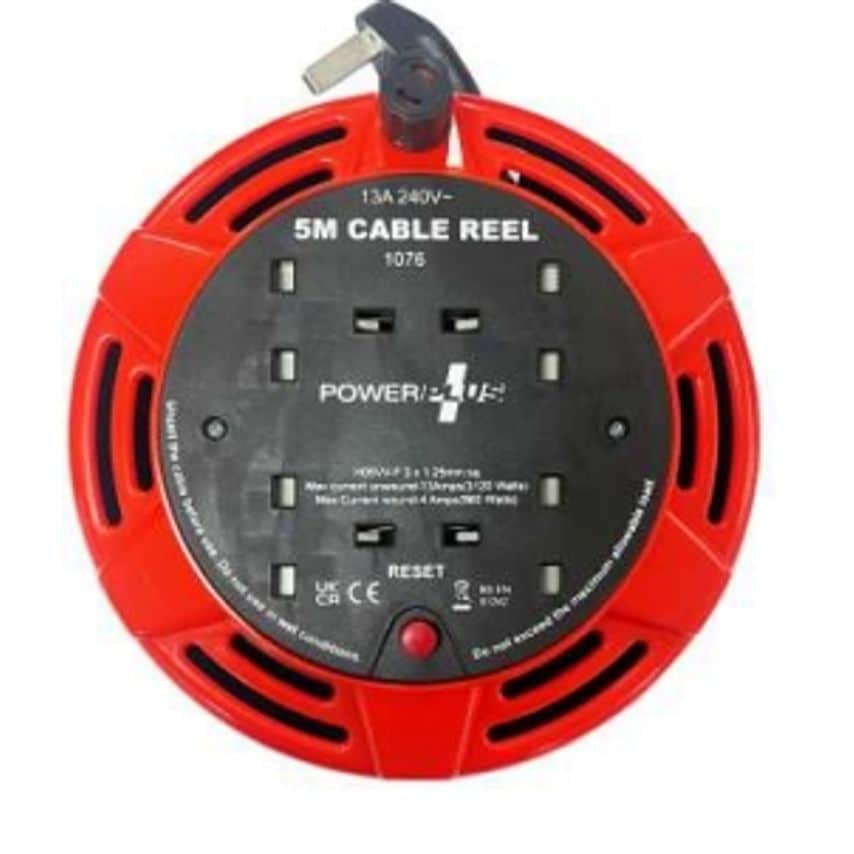 13A 5 Metre Cable Extension Lead Reel With 4 Socket Outlets