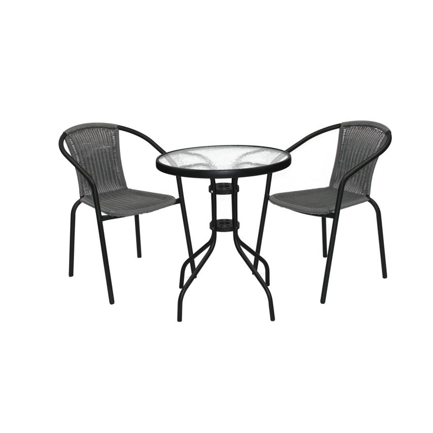 Rattan Bistro Set Grey/Black