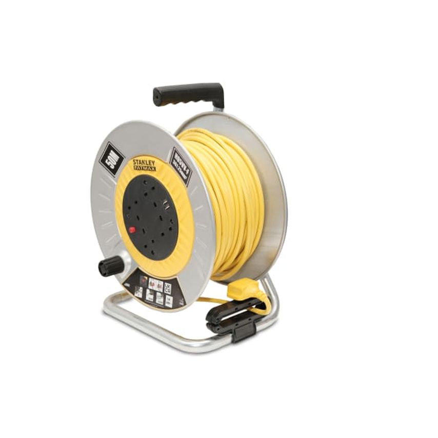 Open Metal Drum Cable Reel 240V 13A 4-Socket + 2 USB 50m