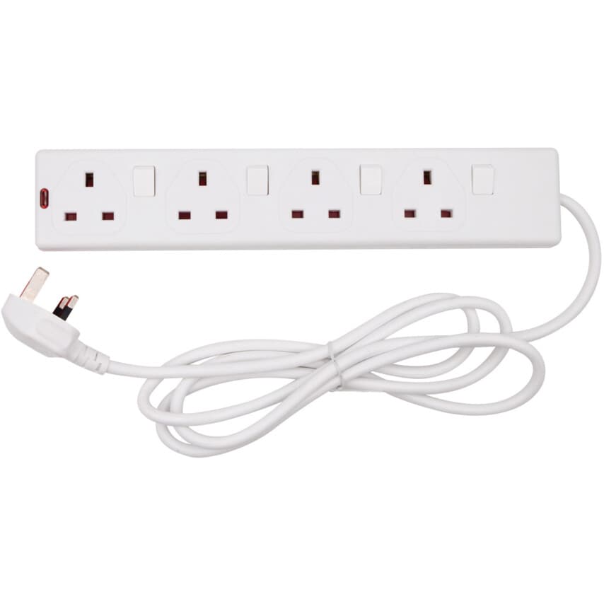 Tower Power 4 Socket 2 Metre 13 Amp Switched Extension Lead