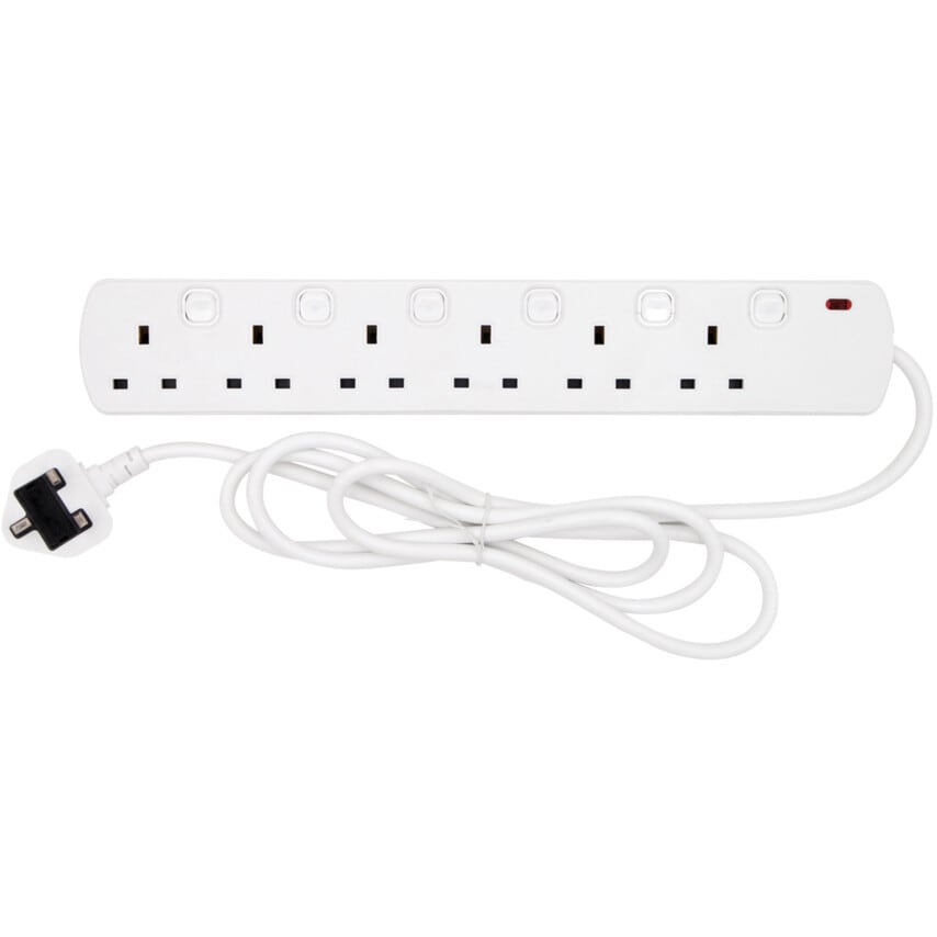 6 SOCKET 2 METRE 13 AMP SWITCHED EXTENSION LEAD