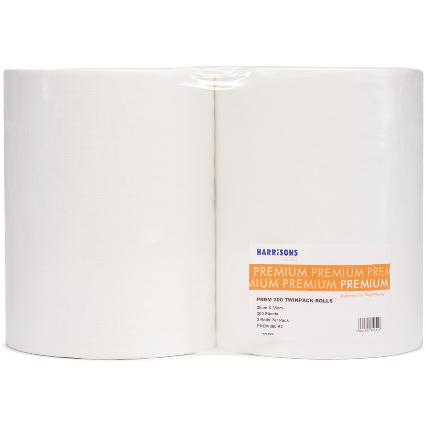 Harrison Wipes Premium 300 Premium Wiper Roll 2 x200 Sheets White Cloth